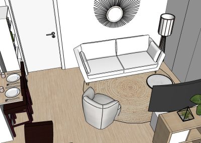 Salon cosy avec espace bureau et espace dinatoir